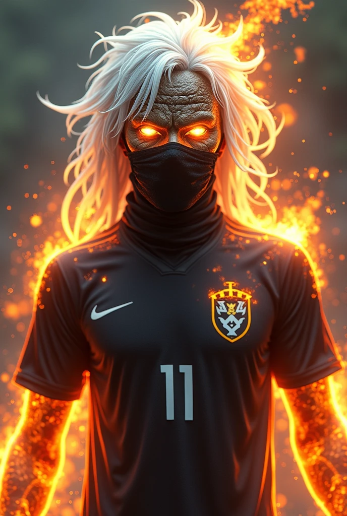 fre fire with white hair rocky eyes black mask brazil 2023 world cup shirt