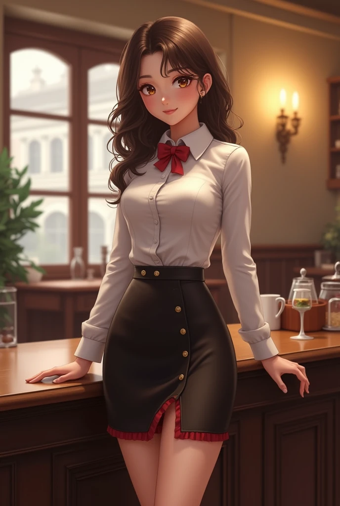 Beautiful cafe attendant、Tight Skirt、The edges of the pants are thick