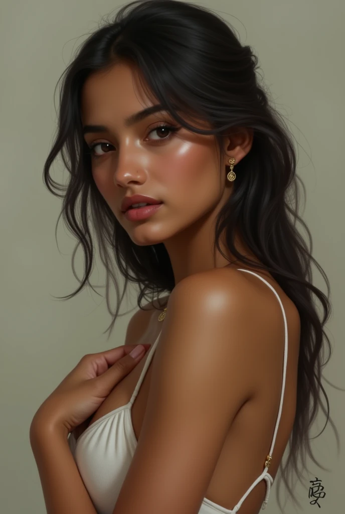 Indian girl without clothes holding her chest