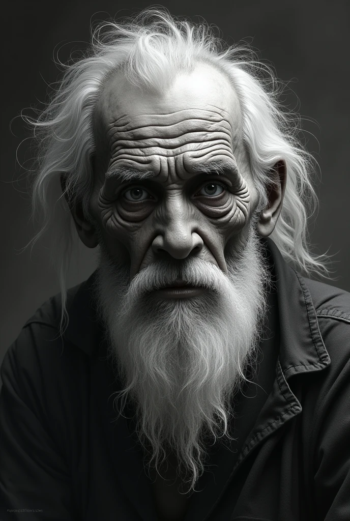Old man with horrible appearance of white hair and white beard 
