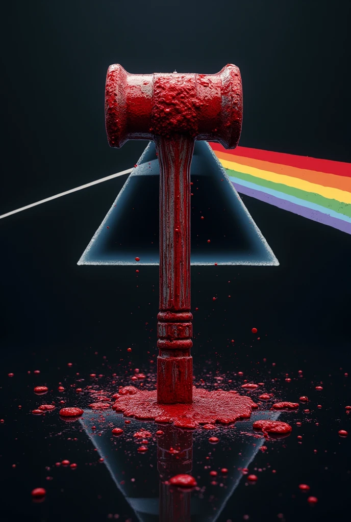 Logo of a bloody hammer with the background of the main image of Pink Floyd's album “Darkside of the Moon” below the hammer some words that say: “Beautiful in my head forever”,in grey colour medium size