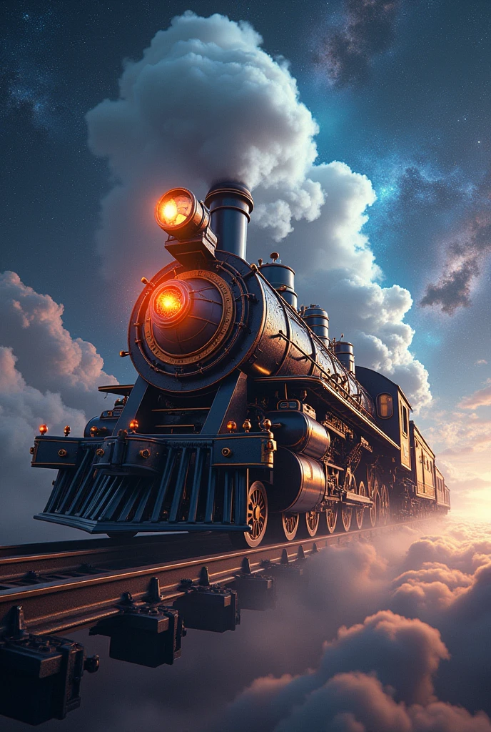 a steampunk locomotive traveling through the cosmos, highly detailed, intricate machinery, glowing steam, stars and galaxies in the background, cinematic lighting, dramatic shadows, photorealistic, 8k, (best quality:1.2), ultra-detailed, (realistic:1.37), awe-inspiring, majestic, vibrant colors