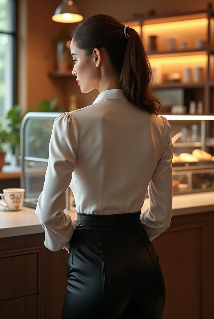 8k、Beautiful cafe attendant、Tight Skirt、Thick hem of pants、Back view