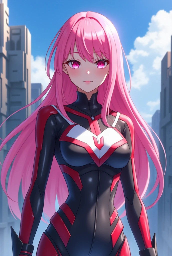 Create an anime character with these characteristics, She&#39;s a girl. She has long pink hair and her eyes are also pink.. Belongs to the Autobots Elite Guard 