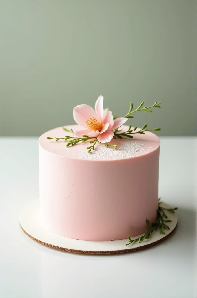 Create a pastry in pink and green tones, cake called Cafuné, that has a romantic and minimalist touch 