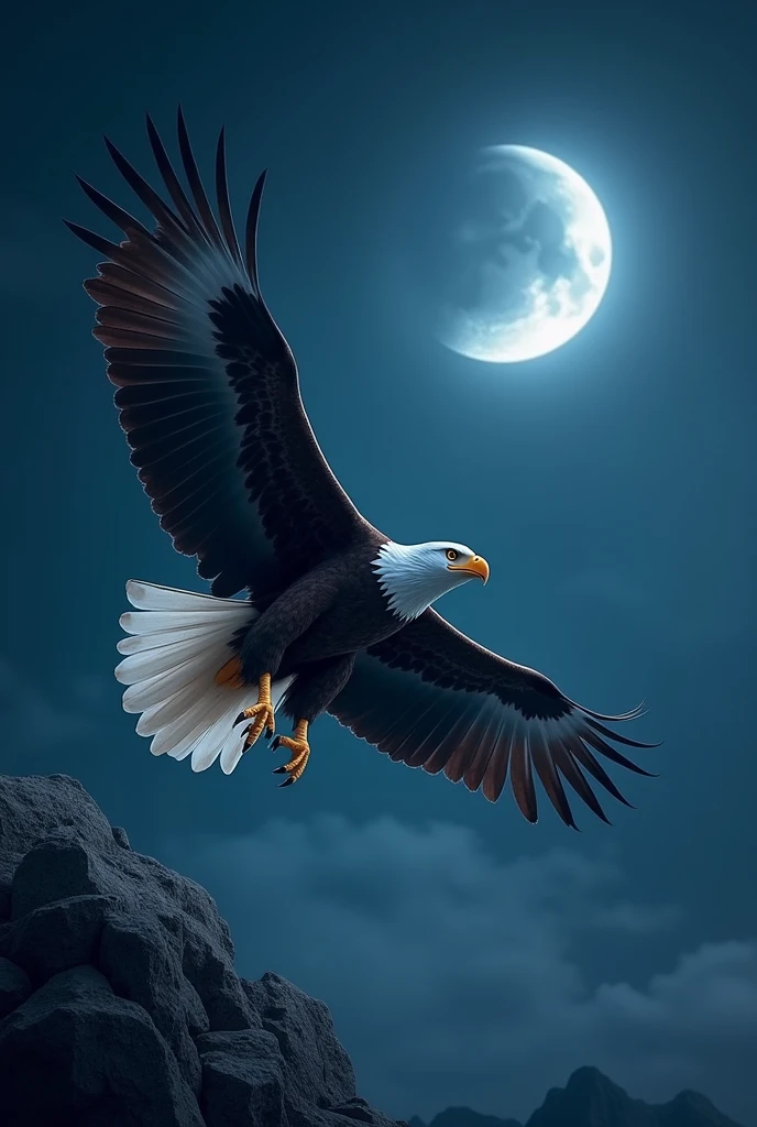 Generate ultra realistic 8k full hd beautiful eagle with moon light