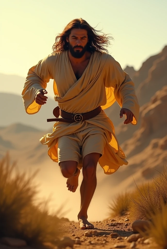 Jesus running. 8K realistic picture