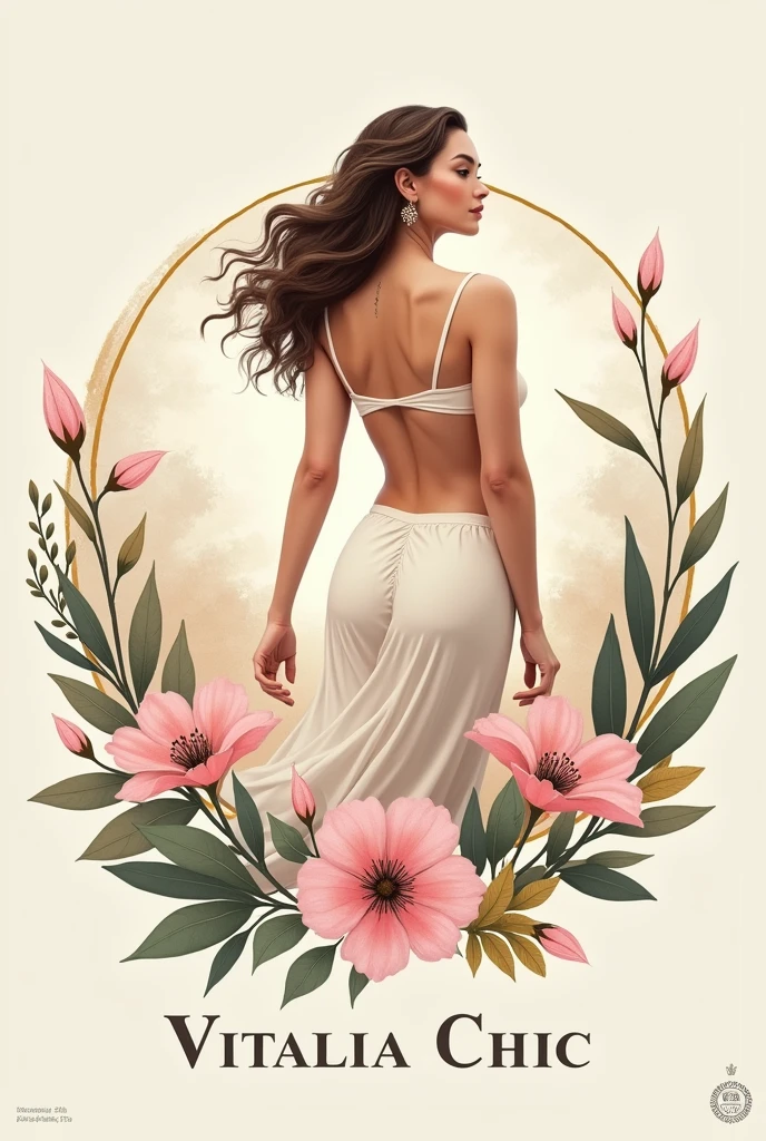 imagen tipo logo de negocio que trasmita belleza y femininity
algo asi que me mostraste, The inspired company is called VitaliaChic, as a vital woman, I want the logo to convey all this, empowerment, femininity, vitality, love, Calm down, I don&#39;t want human figures. I like the first image you gave me better, but with a little more of what was said above.
