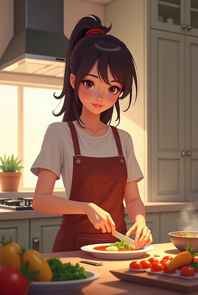 a girl , coocking
