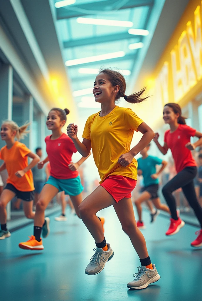 Create a slogan that delivers the message:Where Every Move Counts and Every Teen Shines! teenagers doing exercises 