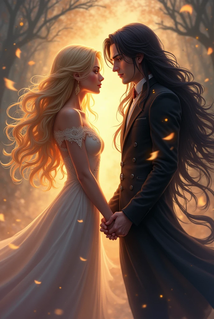 Lux and Kayn Shieda (long hair) from League of Legends holding hands
