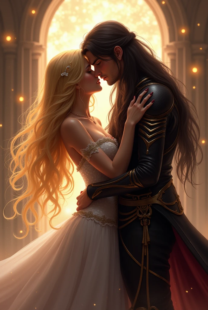 Lux and Kayn Shieda (long hair) from League of Legends kissing