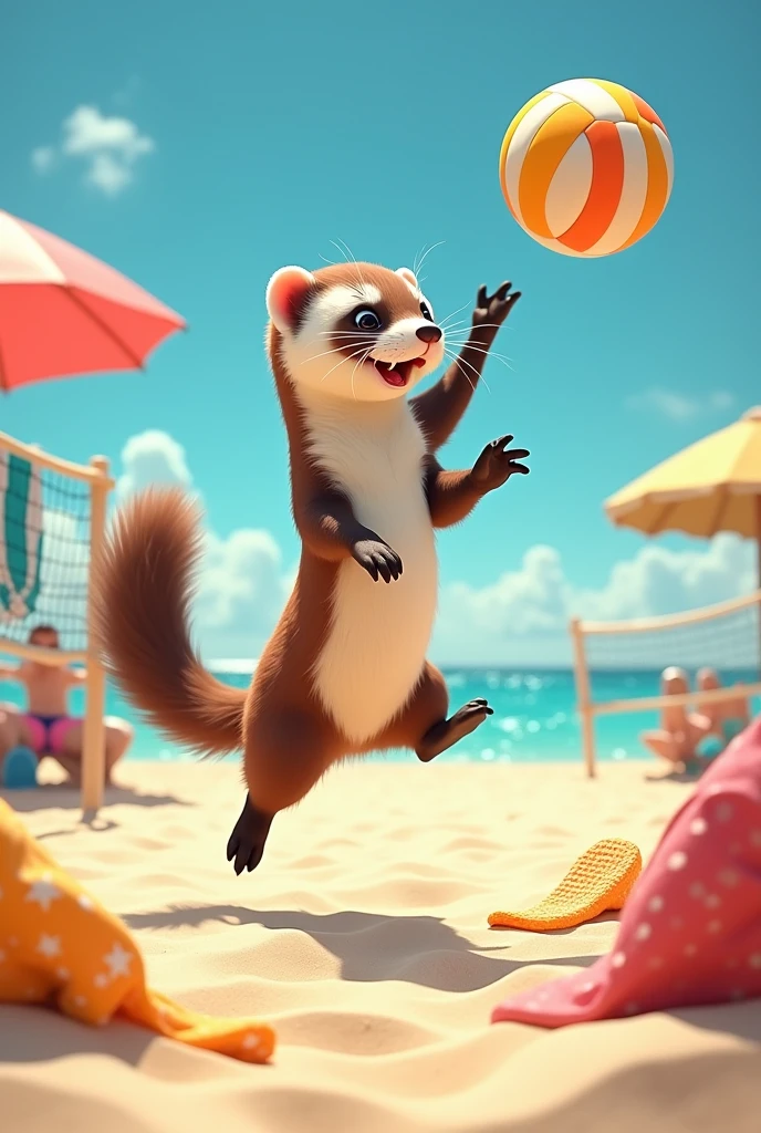 Ferret animal playing volleyball