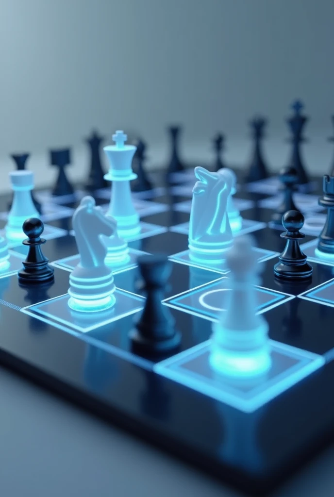 I want you to create a picture of a chessboard, only that when we touch a piece, it shows in detail using lights the spaces that this piece can go to. I want to use this photo to present in a paper

