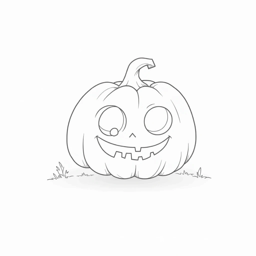 Cute and Spooky Halloween pumpkin coloring Page, simple for toddlers, bold and easy, black boldlines, White background, for a coloring book black and white, line art, only outlines, but the design is simple and bold, no greyscale