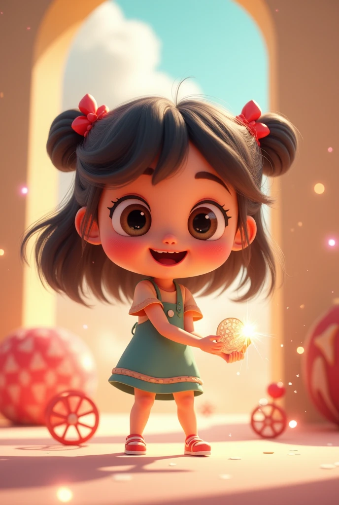 Animated cut girl pretending to be playing