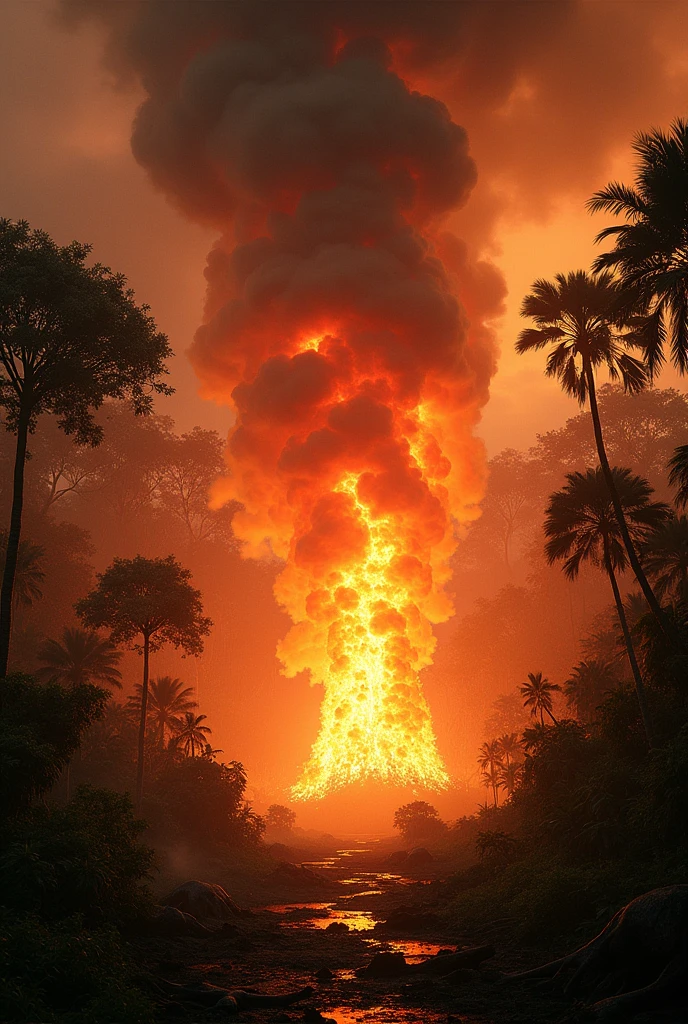 Make a forest fire in a jungle