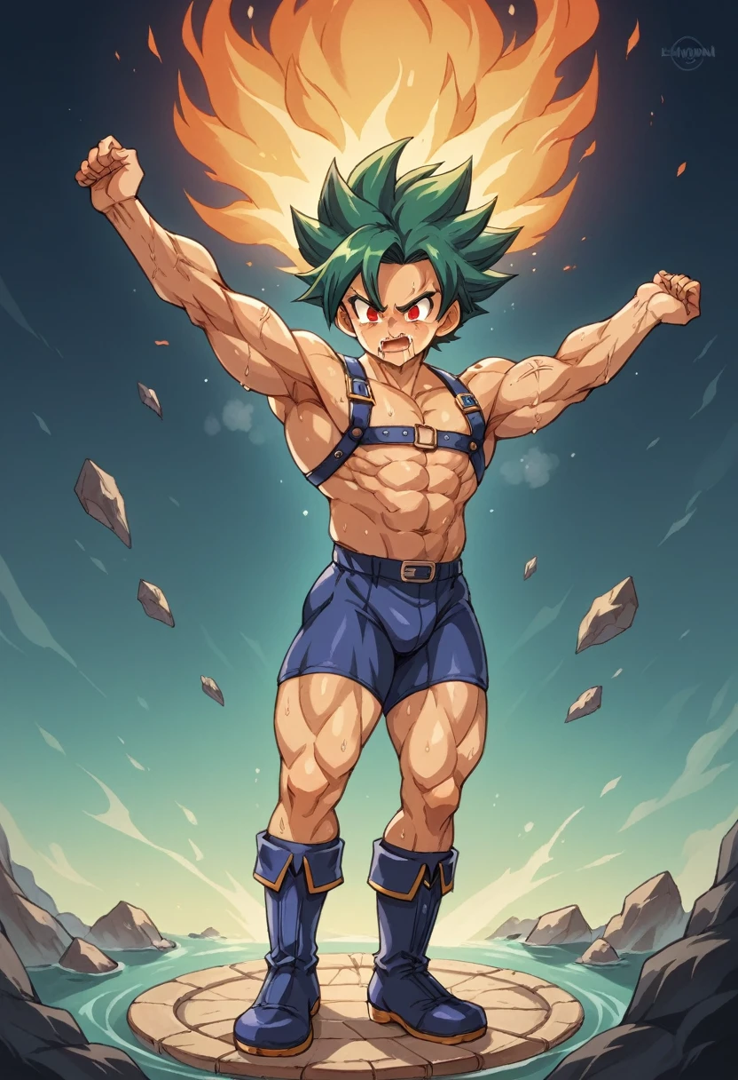 Highest quality,8k,Intricate details,Detailed,Huge muscles,Crying face,Lots of drool and sweat,Harness,Young face,teenager face,Huge erect penis,Full body image,Young body,Muscular legs,Wearing boots,Large, toned muscles,Goku,super saiyan,Imminent sexual activity,Demon body, wings and horns,Shaking violently,Group Sex,Obscene tattoos,Fantastic magic circle,Ekiben,Massive ,(((Enveloped in a large purple flame aura,Wide-area aura,Red glowing eyes))),Take a dip in the hot springs of Japan,Large jagged fangs,Orgy,Wukong,Gohan,Goten,Emerald green hair,Stretching pose,