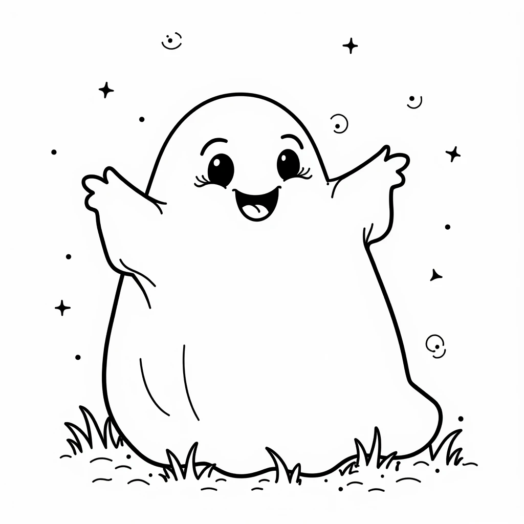 Cute and Spooky Halloween coloring Page, simple for toddlers, bold and easy, black boldlines, White background, for a coloring book black and white, line art, only outlines, but the design is simple and bold, no greyscale