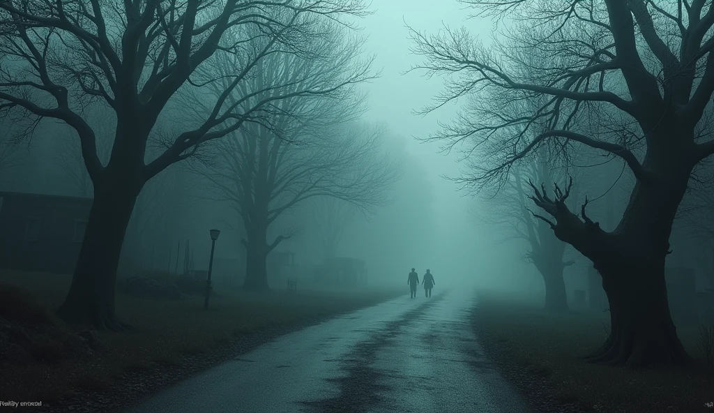 illustration of a cursed road, where mysterious and dark beings dwell, use dark and somber tones, make an image to convey fear, extremely detaild, photoshot_\( ultra\), photoshotrealisitic, realisitic, Post-processing, Maximum details, roughness, real-life, ultrarealisitic, photoshotrealism, photoshotgraphy, 8k hd, photoshotgraphy