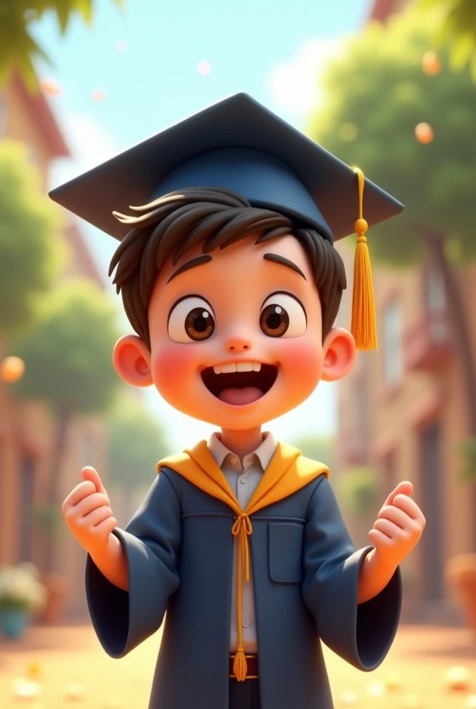 Animated graduation young white boy with slanted eyes 