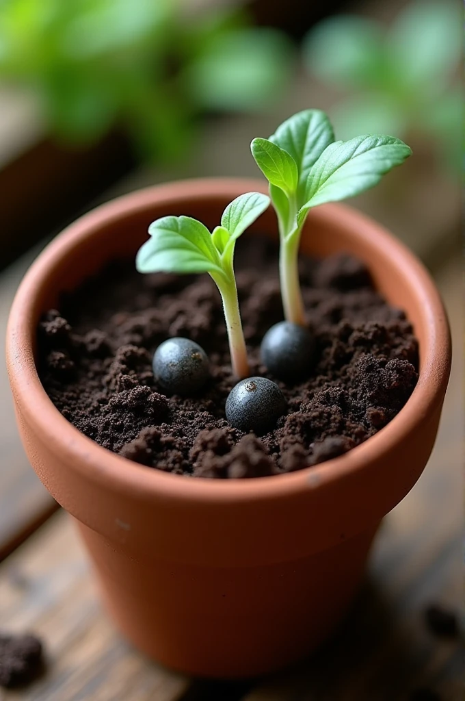 3 mastranto seeds were planted in a pot with soil