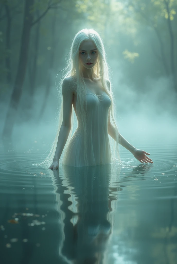 looking at us with his hand outstretched in the water