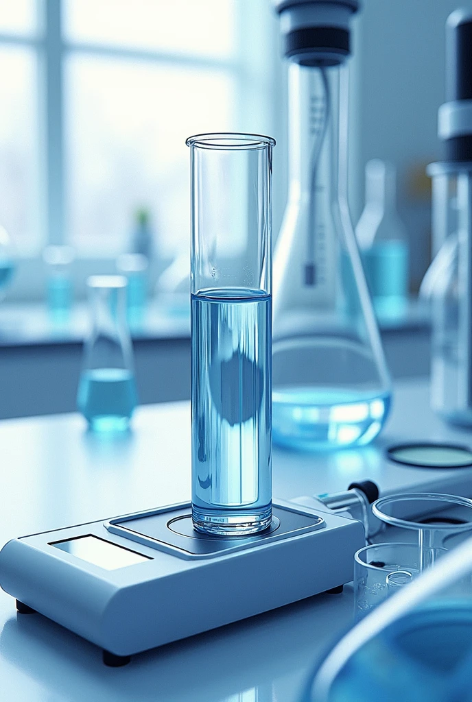 Image of a laboratory setup where a test tube is measured on a granular scale in the form of a drawing