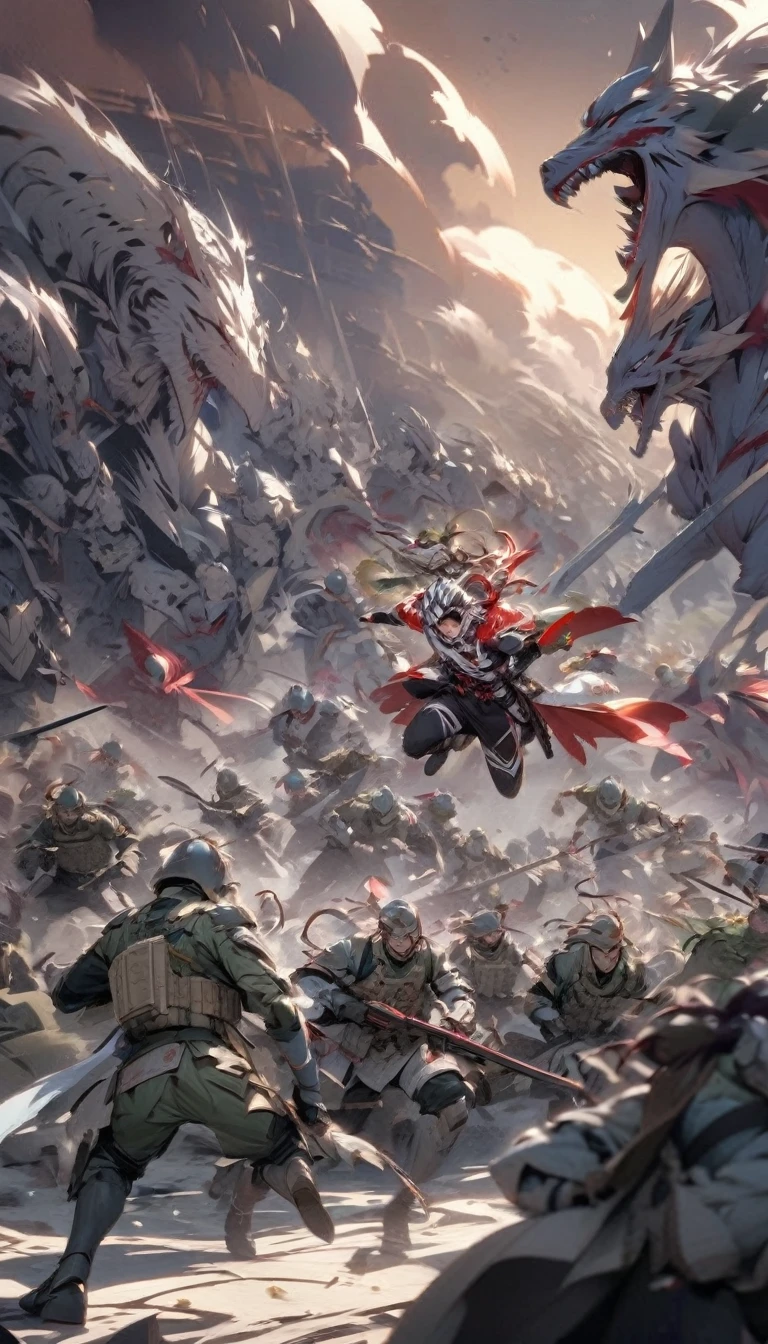 Defeated on the battlefield、The figure of Akechi Mitsuhide fleeing。He took off his helmet、Desperately fleeing from pursuing enemy soldiers。In the background, a battlefield of confusion and chaos spreads out.。　Japan