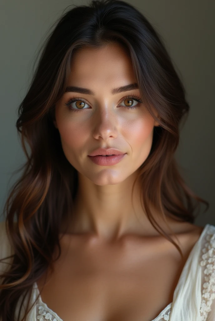 a woman with these characteristics:
- **Height:** 1,68 m
- **Weight:** 62 kg
- **hairs:** Castanhos escuros, long - **eyeballs:** Brown
- **Skinned:** clear