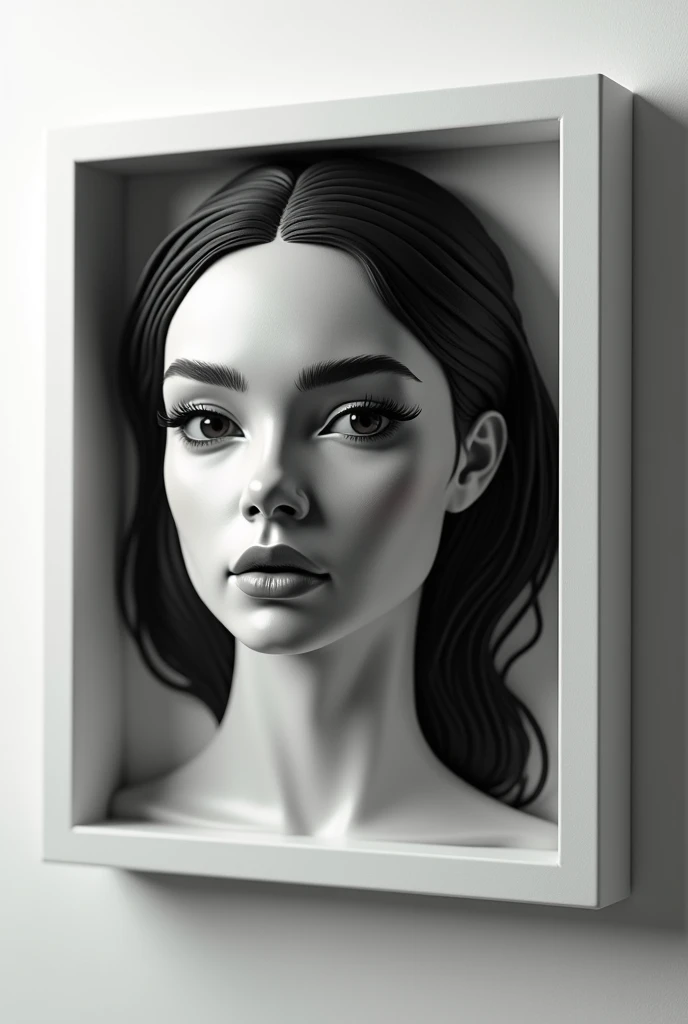 3D black and white Optical Illusion woman portrait, picture frame simple 3D