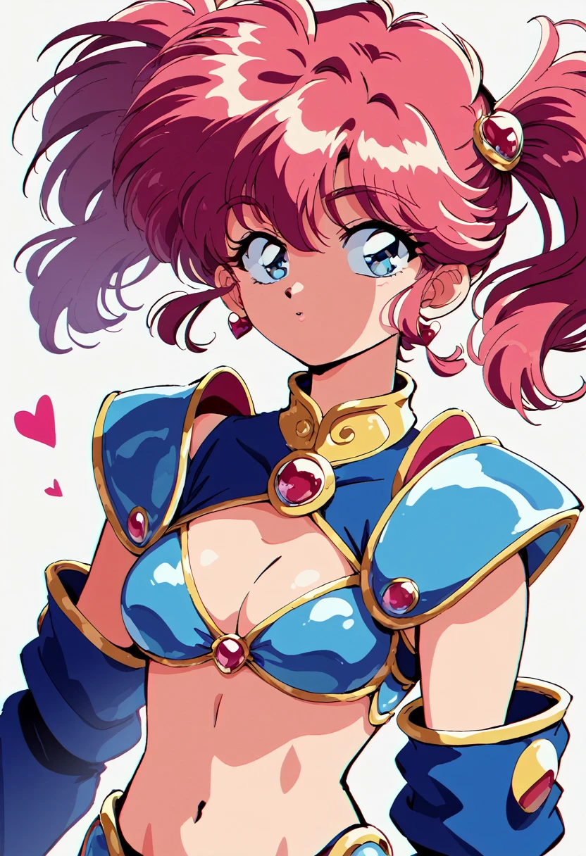 "(Yag:1.1), score_9, score_8_superior, score_8, japan anime, retro anime style, anime screencap, anime coloring, One girl, Twin tails, Exquisitely detailed body, Sexy Face, Bikini Armor, Shoulder pads, heart jewelry, sleeve, Sexy pose, View your viewers