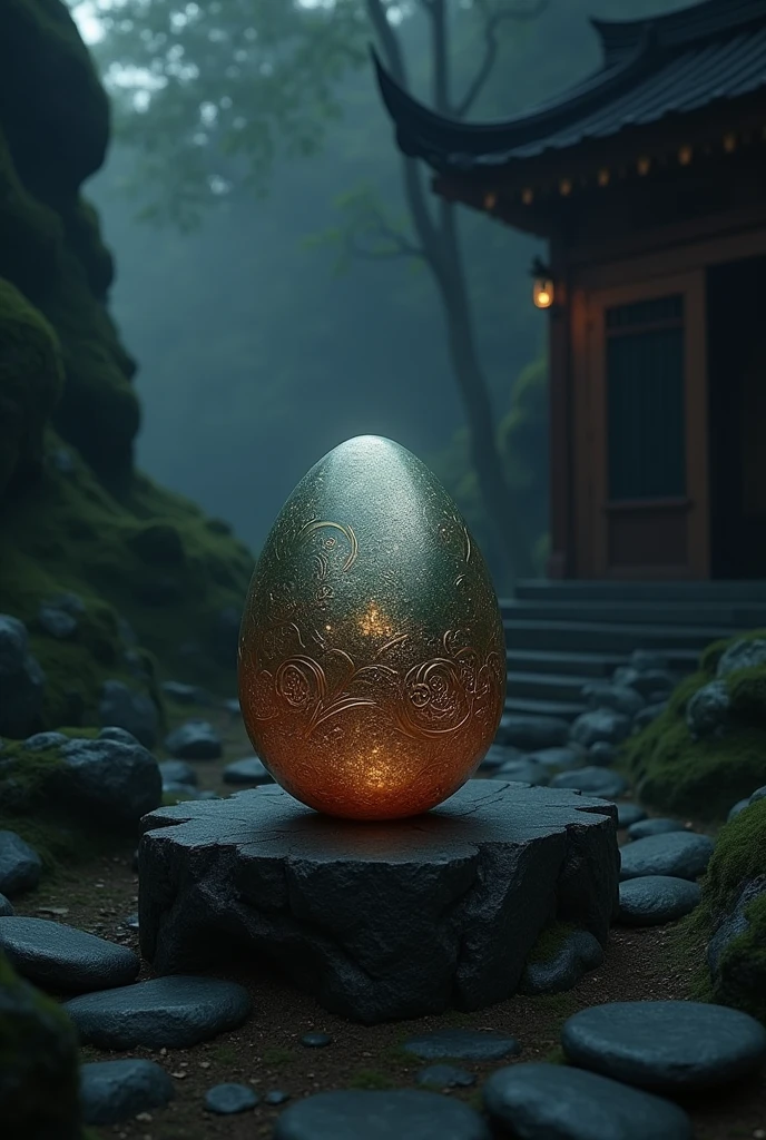 (photorealism:1.2), magic dragon egg. Inspirado en Japan, dark and gloomy. magic egg. A single egg, just one egg, Japan, Japanese 