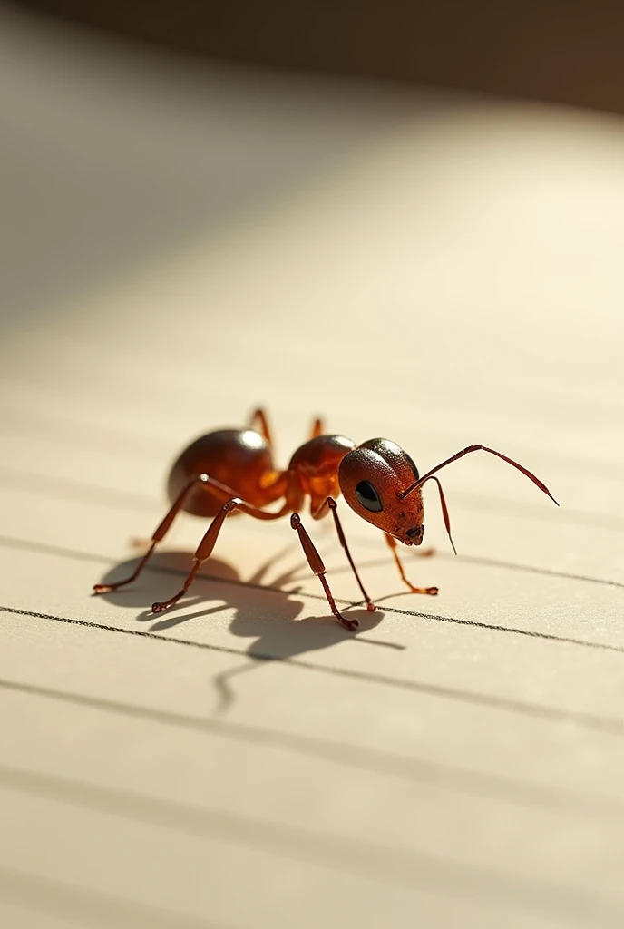 An ant on a sheet of lined paper