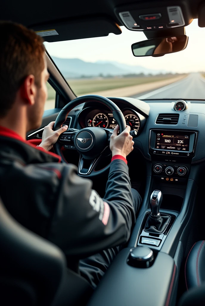 Create a photo where you are inside a sports car