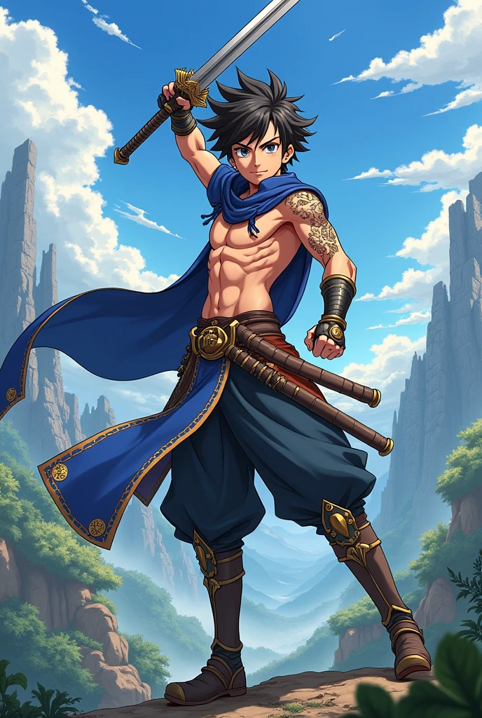 Anime human hero with a sword 

