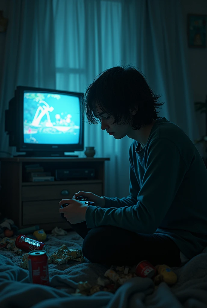Long hair 20 year old trapped inside his dark room always play mario kart with no friends