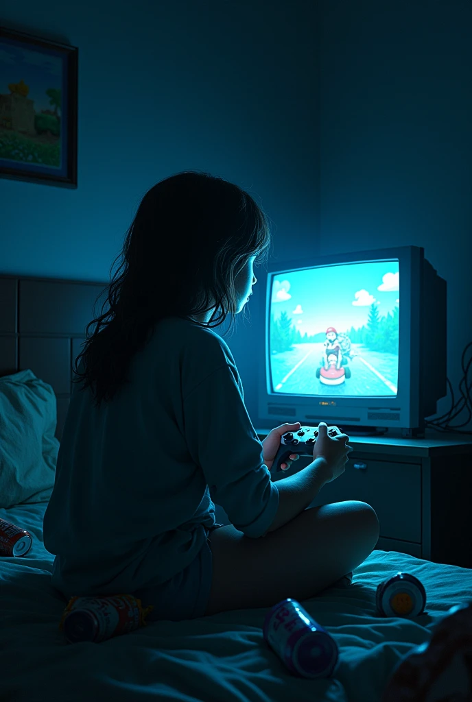 Long hair 20 year old ager trapped inside his dark room always play mario kart with no friends