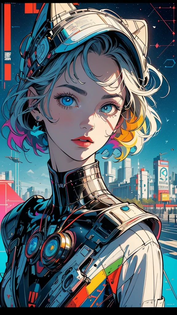 (((masterpiece, highest quality))),(((solo:1.2))),(((1girl:1.2))),32k wallpaper, very detailed, poster, vintage science fiction,(((((geometric cinematic movie poster))))), (bauhaus), shape,(((abstract))),(mid century modern),movie poster,(((((portfolio))))),(((((Close-up))))),(((((bust up))))),((((more various angle)))),(((highlight))),Vast landscape,((((heterochromia)))),(((complete. detailed face))),(((Extremely talented))),(((most complecated machine))),unlimited colorful color scheme