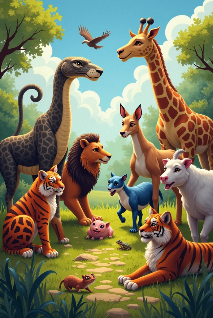 animals, SNAKE , leon , zorro , pantera , bandurria, There, giraffe, Goat toad, cat, tigre,
piggy , horse in the field enjoying the sun plus an eagle 