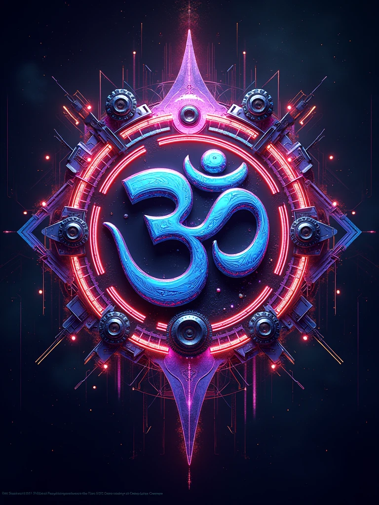 a psychedelic cybernetic OM target symbol, flat vector art, logo, ultradetailed, 8k, highres, masterpiece, vibrant colors, neon, glowing, futuristic, mechanical, digital art, abstract, surreal, hypnotic, trippy