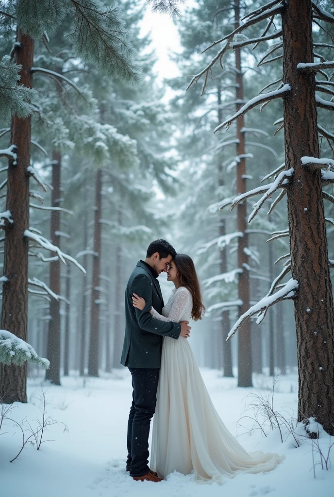 Create dynamically positioned images, a couple a pine forest with snow