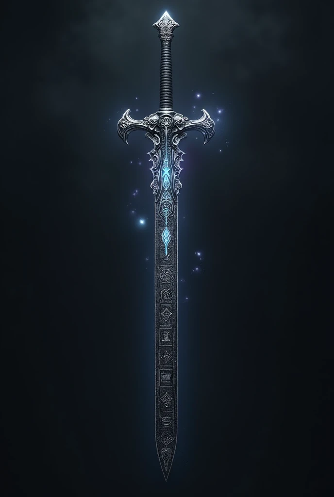 The sword has a dark metal blade with a deep, enigmatic metallic sheen.. Ancient and complex runes are engraved along the blade, pulsating in synchrony with the absorbed vibrations. The hilt is sturdy and ornamented with mystical symbols., and a faint, vibrant aura surrounds the sword when it is absorbing impacts.
It also resembles a katana but is much longer.


