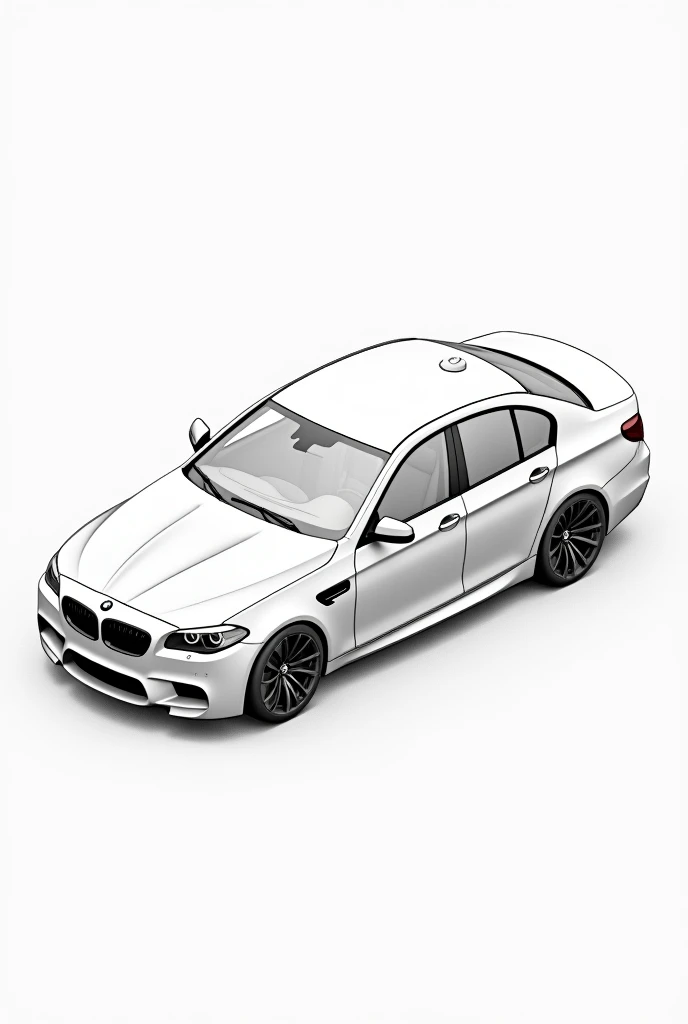 Hand-drawn BMW m5 e60 drawing in isometric view with only the contours
