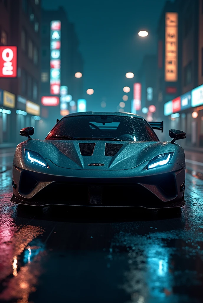 Create an image inside a sports car at night