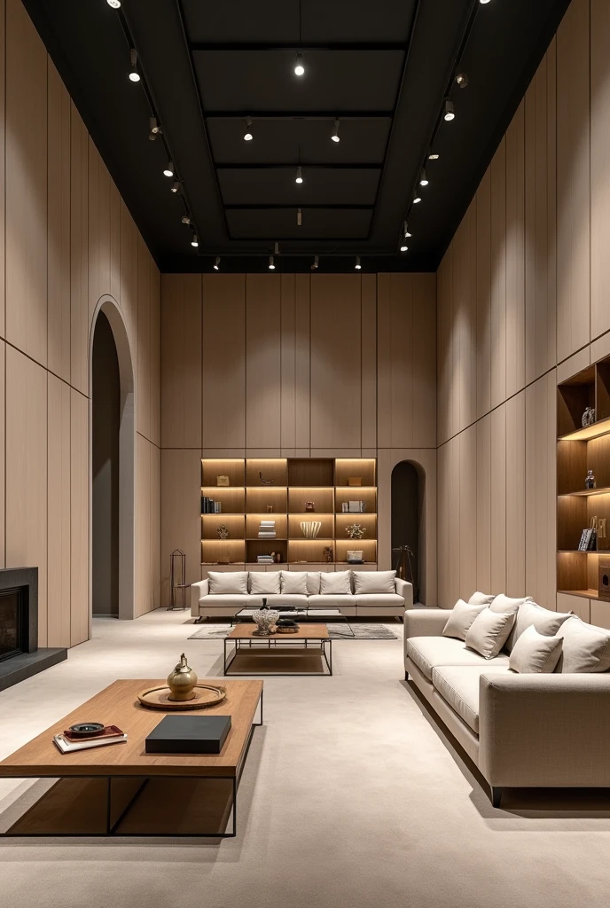 Make a place to sell furniture and architecture , Put eye-catching accessories and neutral colors , with floor-to-ceiling wall panels and pendant lights , expressing the subtlety so that customers can acquire them