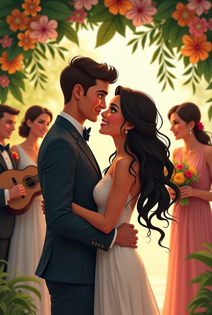 Wedding of a young couple, the girl with black hair and from Cuba and the other with green eyes and brown hair