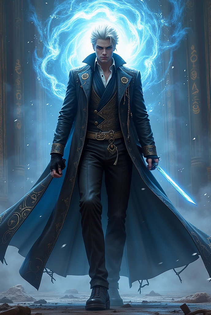 Devil May Cry 5 character Vergil with his clothes and as a very powerful God of magic with the Yamato katana