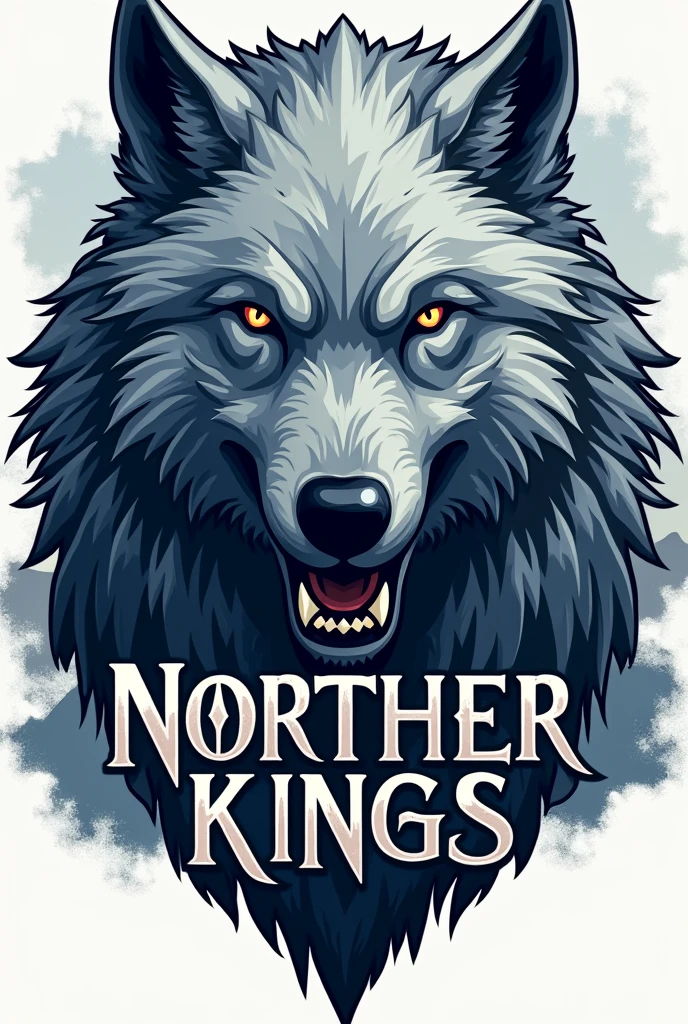 A logo with the name "Northern Kings" Inspired by the direwolf from Game of Thrones, that is not too realistic.