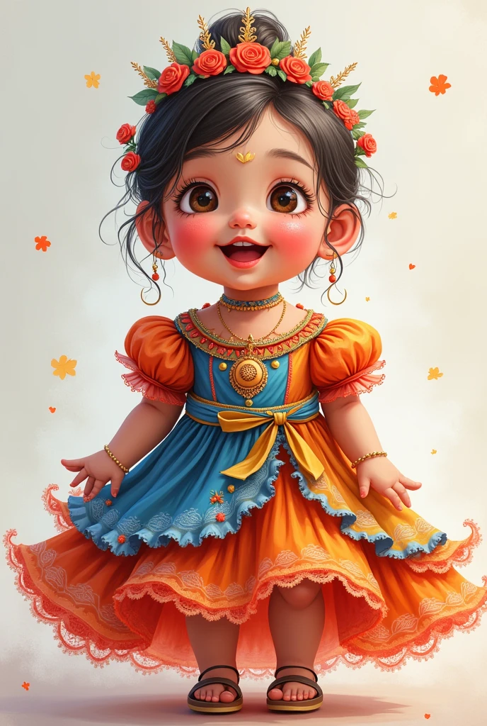A happy baby girl wearing a Beautiful dress and crown, full bady Painted in beautiful colors with outline